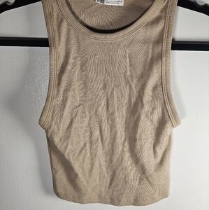 Zara Tan Fitted Crop Tank Top